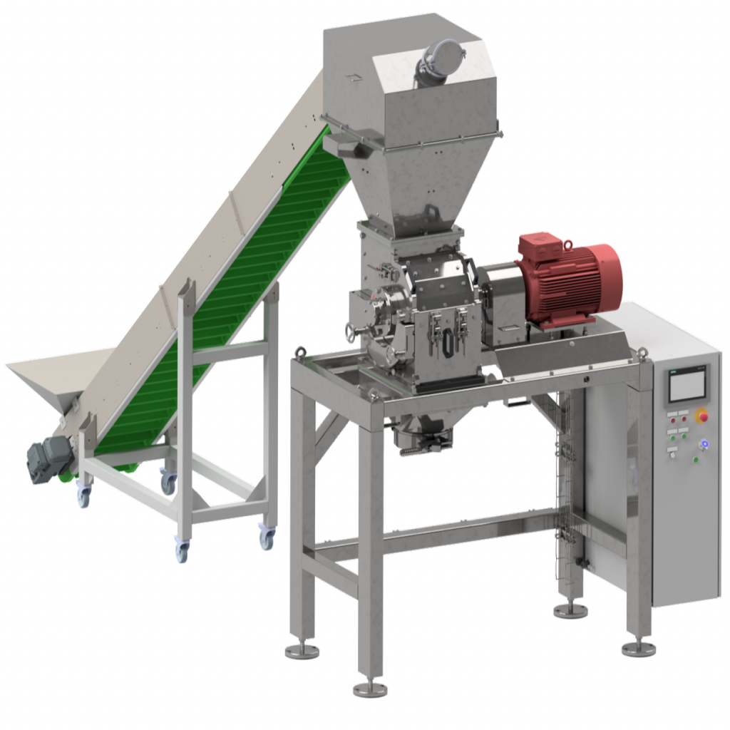 Hammermühle HM342 mit Zuführung über Förderband und Vorlagebunker