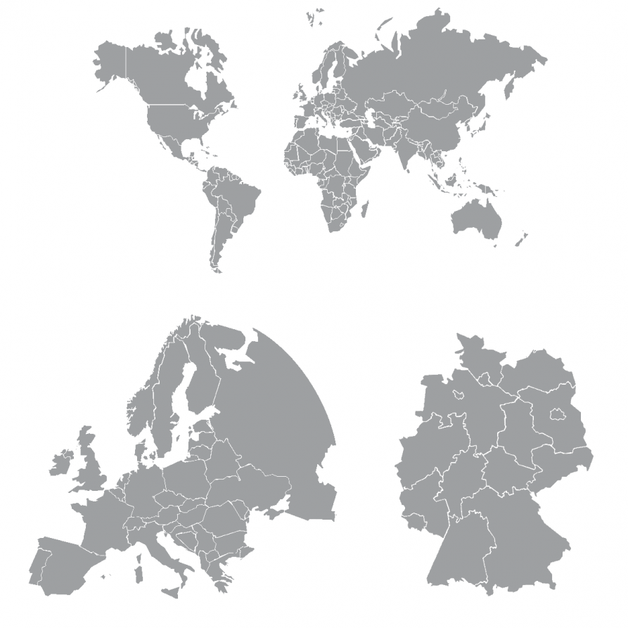 Weltkarte, Europakarte und Deutschlandkarte