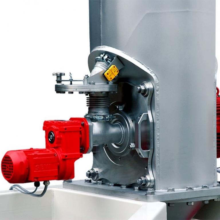 Detailansicht der Dosiereinheit einer Kompaktmühle REKORD B-ex