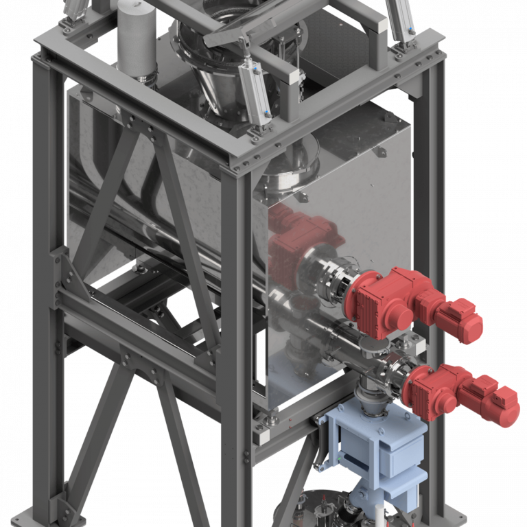 Schneckendosierer SD 160 mit Big-Bag-Walkeinrichtung, Verwiegung, Rührwerk und Austragsschnecke zum Dosieren von Mahlgut