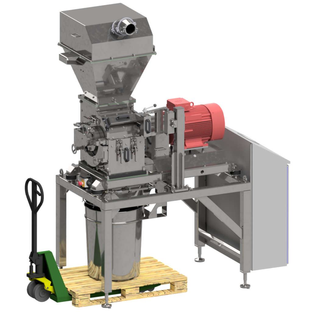 Hammer Mill HM342 Product discharge into drums